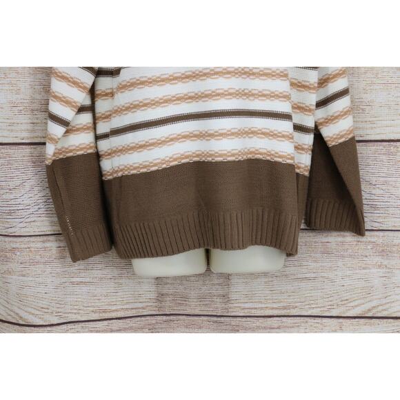 Very J Womens Knit Turtleneck Striped Oversized Sweater Sz Small Ivory Brown - Picture 4 of 7